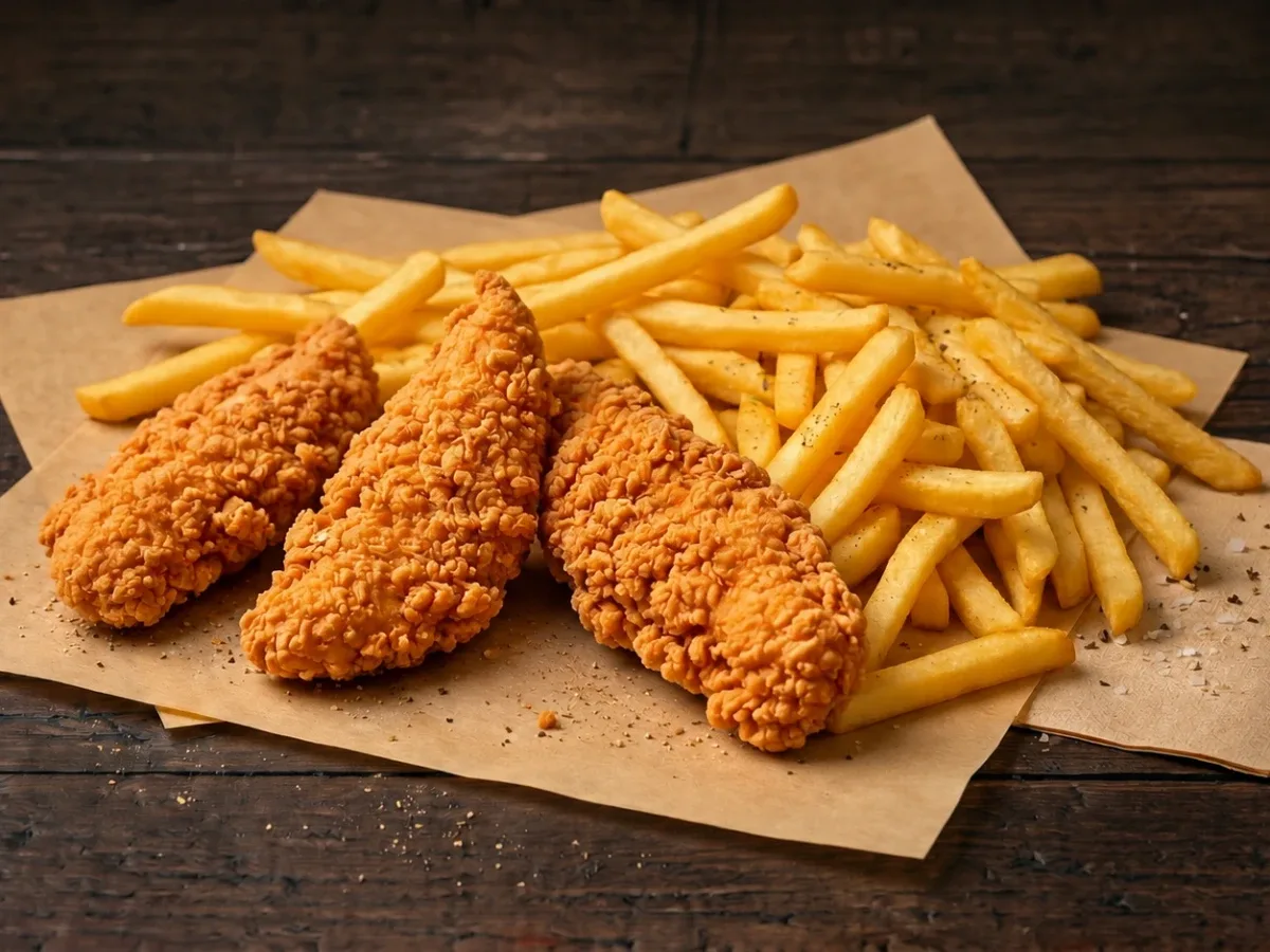 Knuspriges Hähnchen mit Pommes